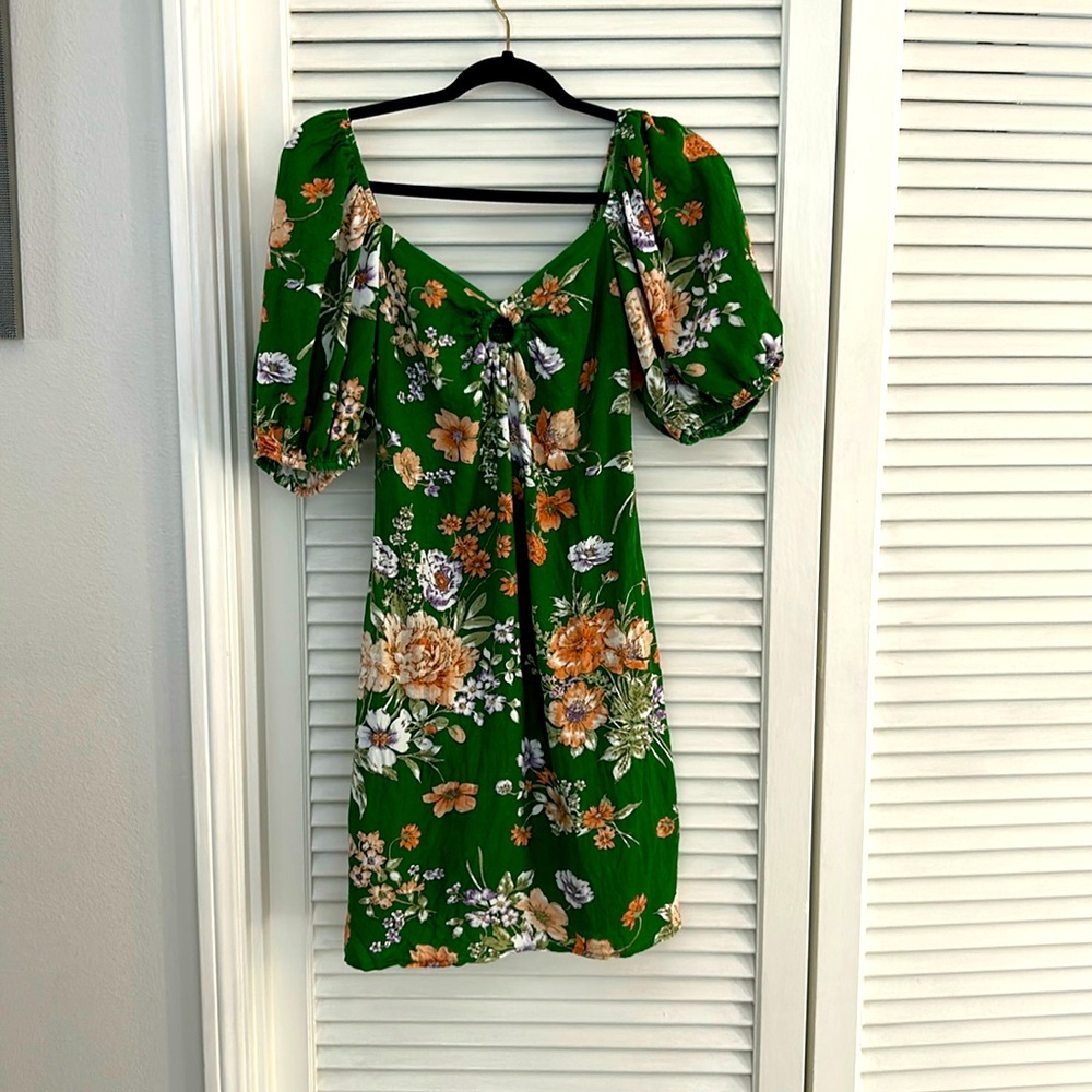 Sim & Sam linen style women’s puff sleeve belted summer dress size Medium